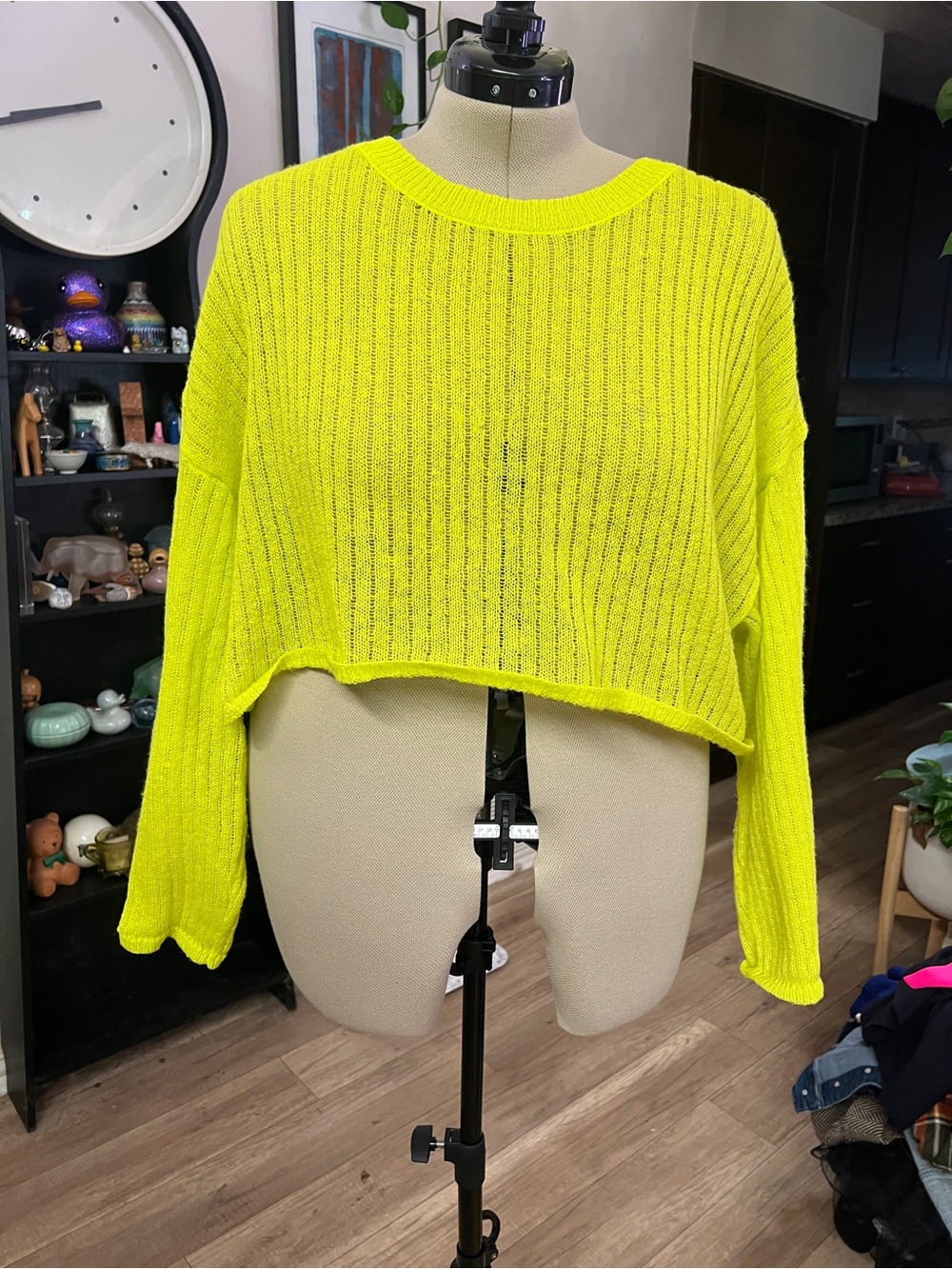 wild fable Neon Yellow Open-Knit Sweater